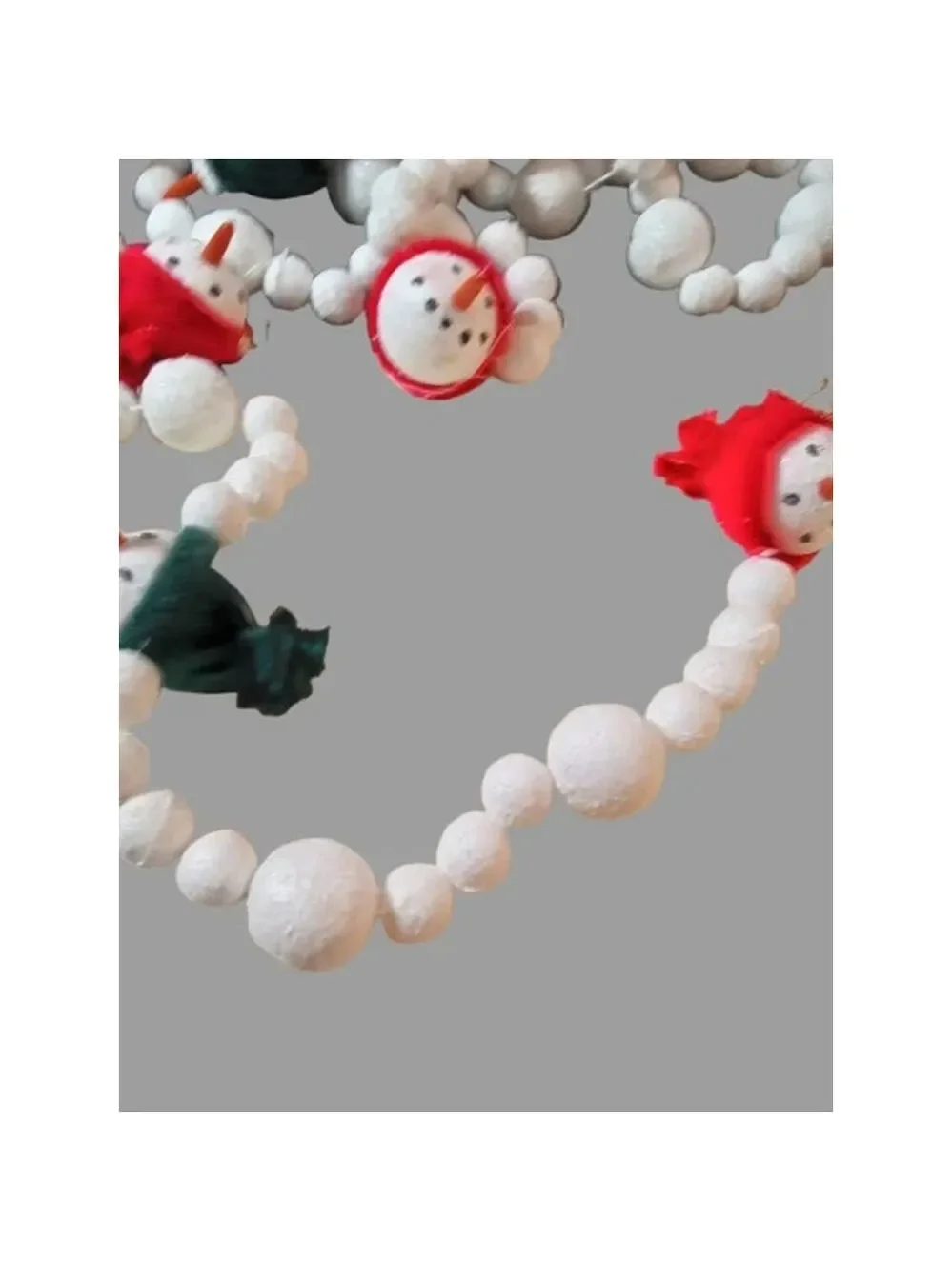 Set of 2 Vintage Snowman Head Garlands 12+ Feet Total Holiday Decor